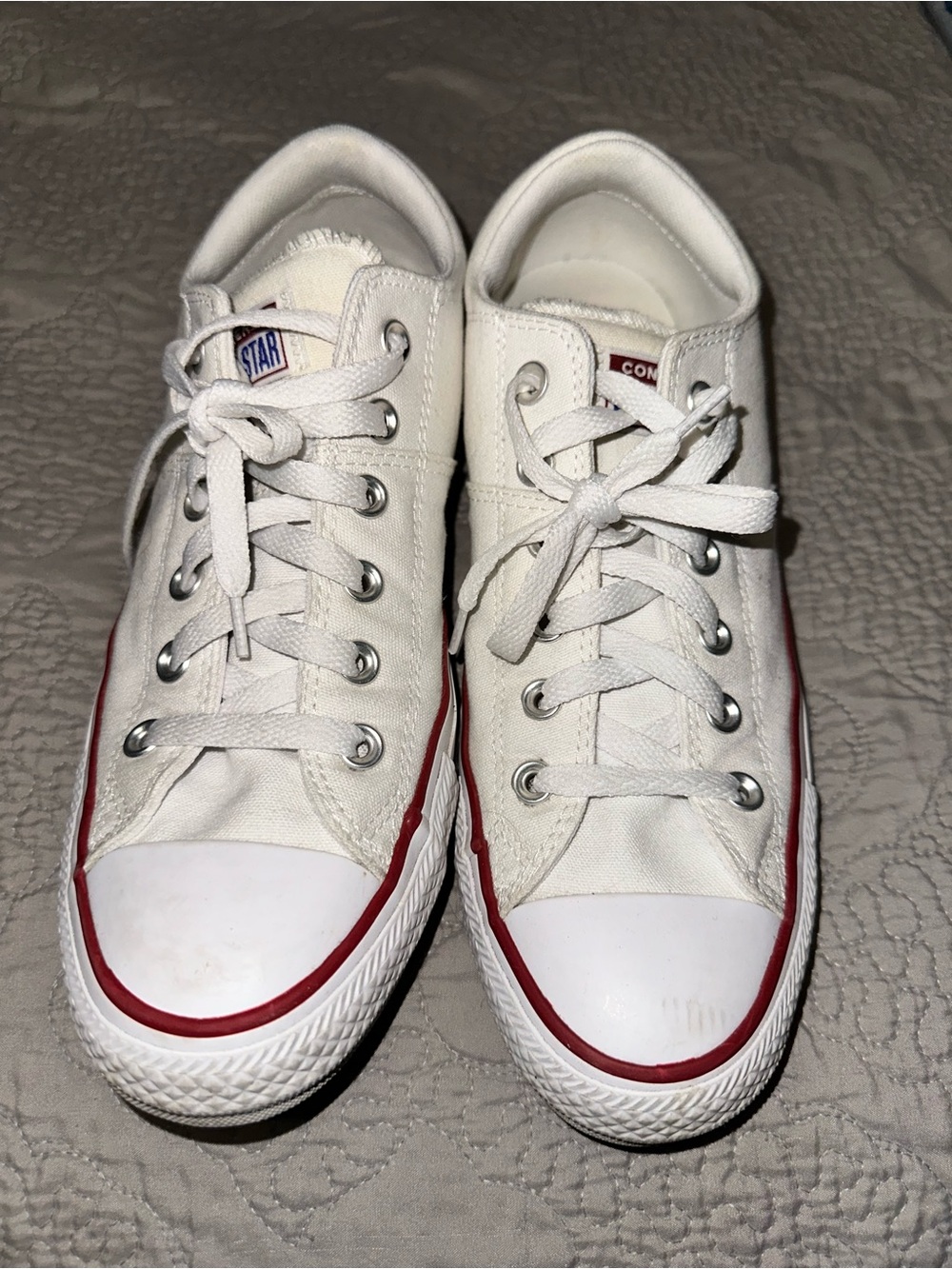 Converse White Canvas Low-Top Sneakers with Red Accent